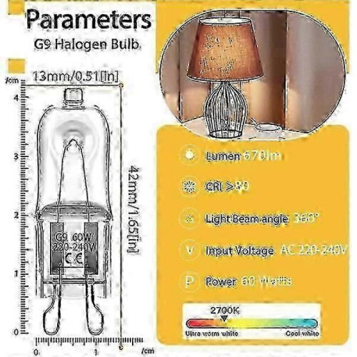 (60W) G9 halogen lamps 60W, 230V, 10 Pack 60W 1