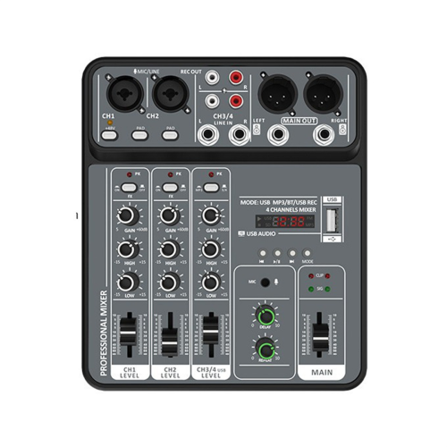 4 Channel Audio Mixer 48V Phantom Power USB Studio Sound Mixers