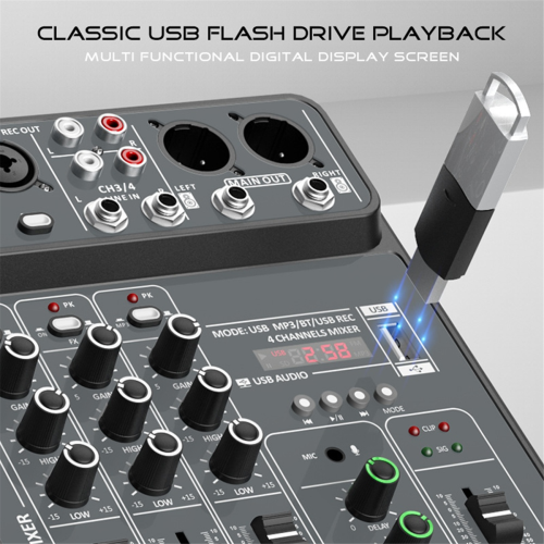 4 Channel Audio Mixer 48V Phantom Power USB Studio Sound Mixers 2