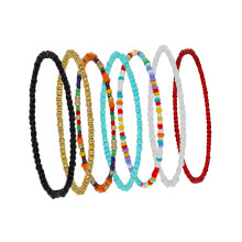 Stretch Armband Colorful Multi-Layer Beaded Ankle Bracelet Elastic Foot Chain Beach Anklet with Contrast Pearls