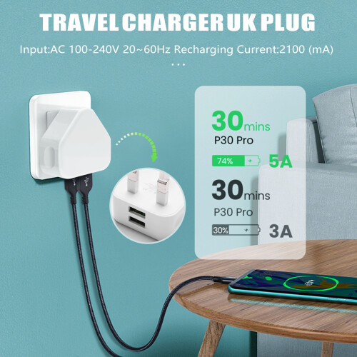 Universal USB UK Plug 3 Pin Wall Charger Adapter(2 port) 2