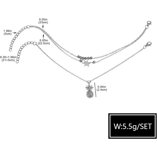 Double-Layer Creative Star Foot Chain Rope Bracelet for Men, Silver, One Size, Durable Design 2
