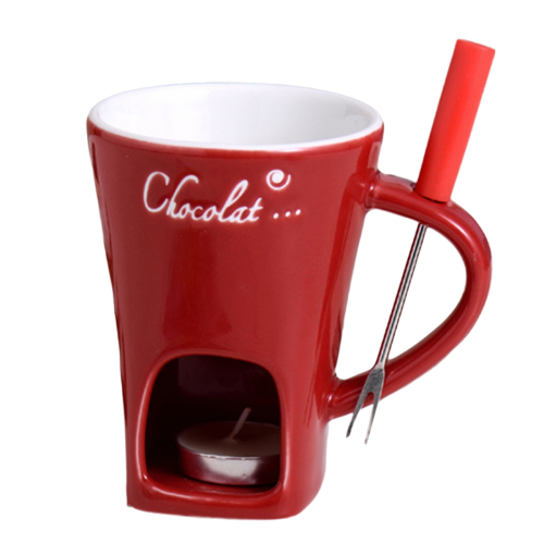 Fondue Mug Set Chocolate Cheese Milk Cream Making Set Red