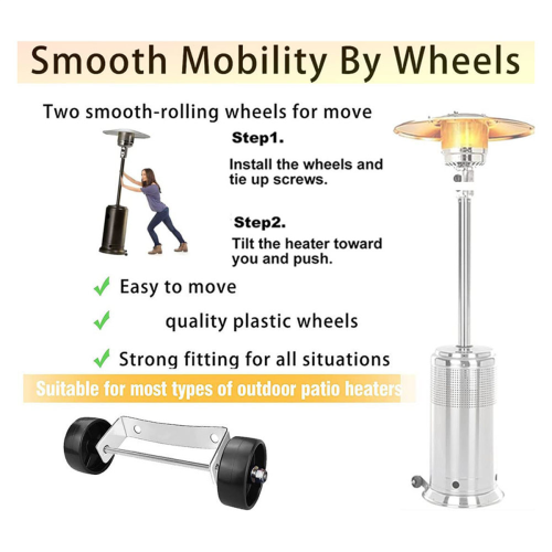 Patio Heater Wheel Kit-Stainless Steel Silver Bracket + Black Wheels 1