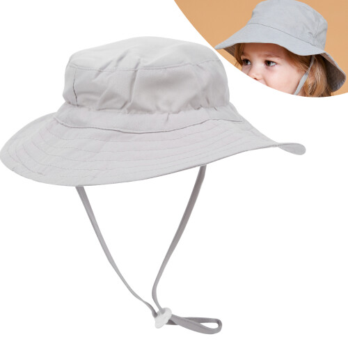 Kids Gray Sun Hat with Adjustable Windproof Strap M (50-54cm) Printed Beach Cap 2