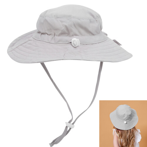 Kids Gray Sun Hat with Adjustable Windproof Strap M (50-54cm) Printed Beach Cap