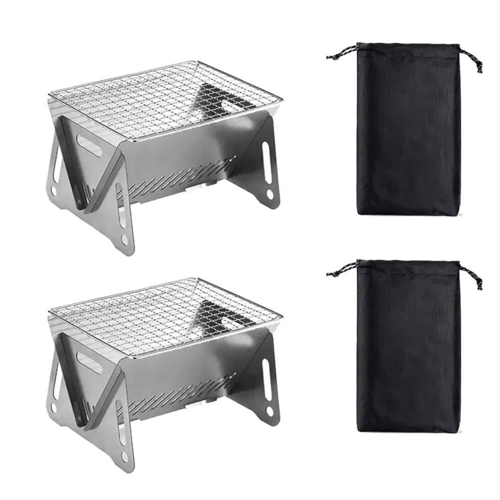 Portable Folding BBQ Grill Stainless Steel Wood-burning Camping Stove-image-OPC-PJKVYKG-NEW
