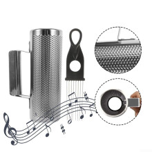 Guiro Instrument Stainless Steel with Scraper, Latin Percussion Hohlkörper Design, 12.7 x 30.5 cm, 5 12 Inch