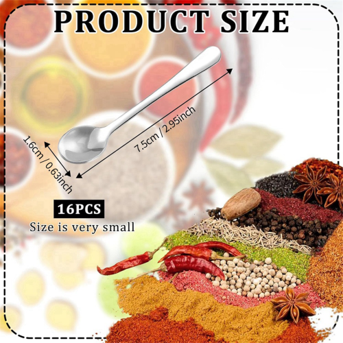 16 Pack Mini Stainless Steel Spoons for Spice Jars, Metal Spoons 2
