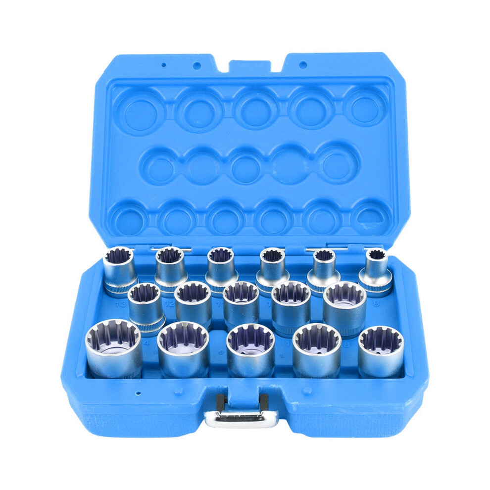 16Pcs 1/2In Dr. Sae/Metric Spline Socket Set 9121376576669