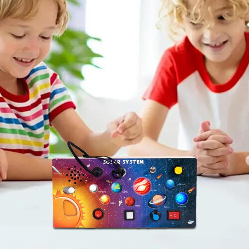Wooden Sensor Board Toy with LED Light Control, Portable Solar System Learning Board for Fine Motor Skills Development 1