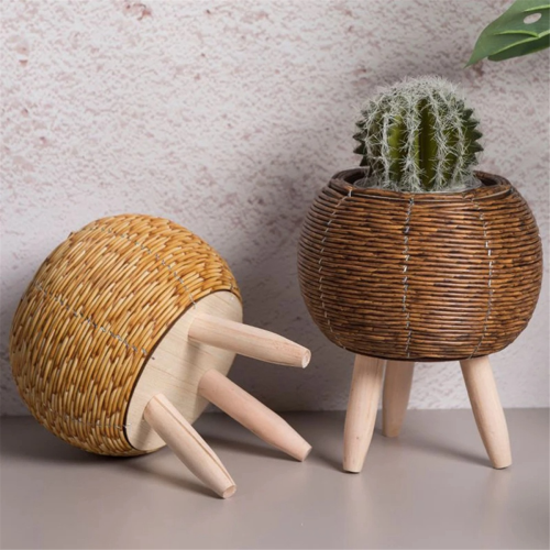 Vintage Imitation Rattan Woven Flower Shelf Handmade,E 1