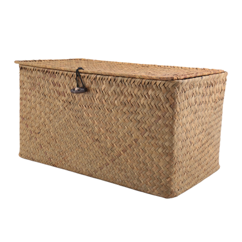 Handmade Straw Woven Storage Basket with Lid Seagrass(M) 2
