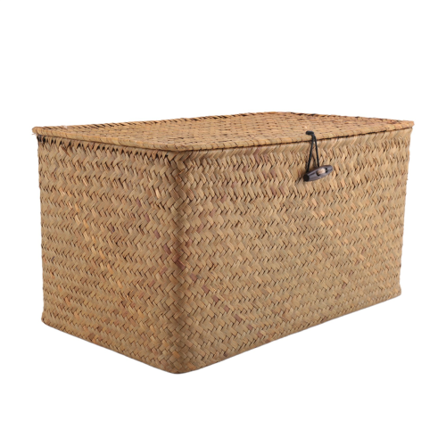 Handmade Straw Woven Storage Basket with Lid Seagrass(M) 1
