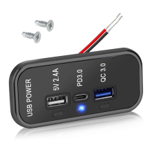 3 Ports 12V USB Outlet Charger, PD3.0 Type C