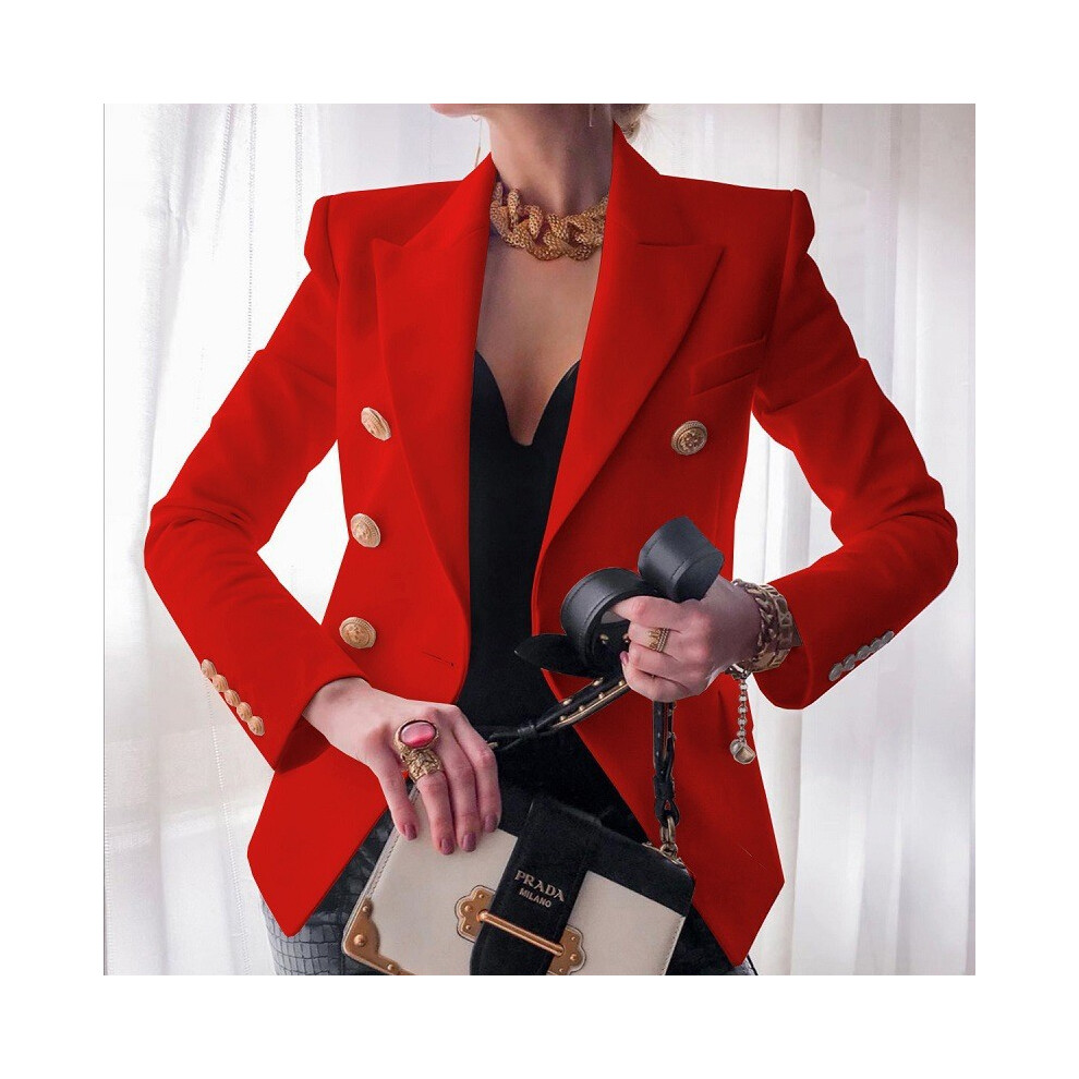 (Red,3XL)Manteau blazer femme à double boutonnage manches longues revers formel veste slim vêtements d'extérieur