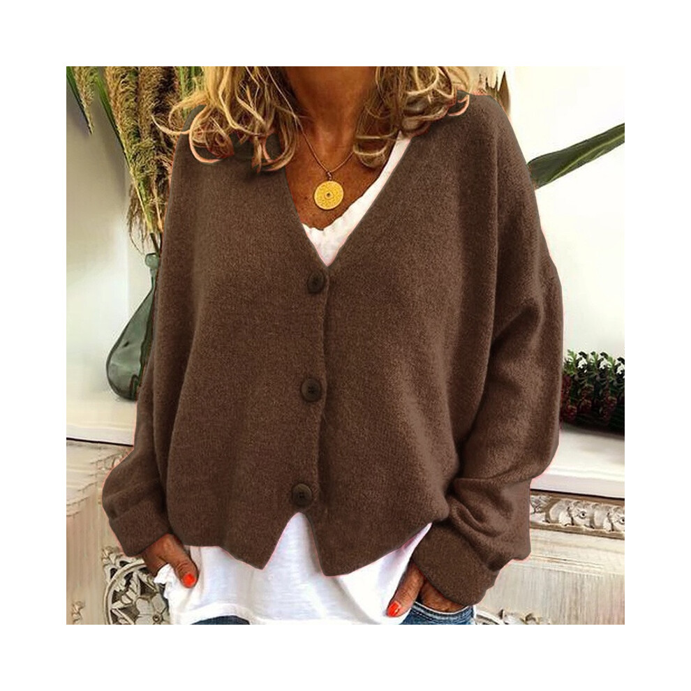 (Coffee,3Xl)Abrigo CáRdigan Tejido Liso Para Mujer SuéTer Suelto Con Botones Talla Grande-image