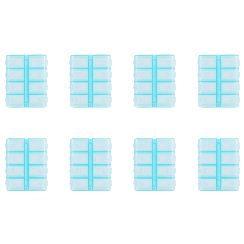 Blue Plastic Rectangle 8 Compartments Medicine Pill Box