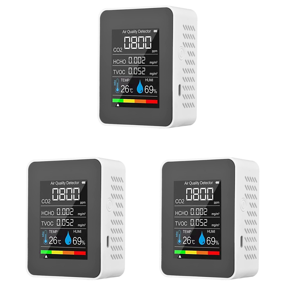 5 In 1 Air Quality Monitor, Usb Rechargeable Co2 Detector White 4712848339643