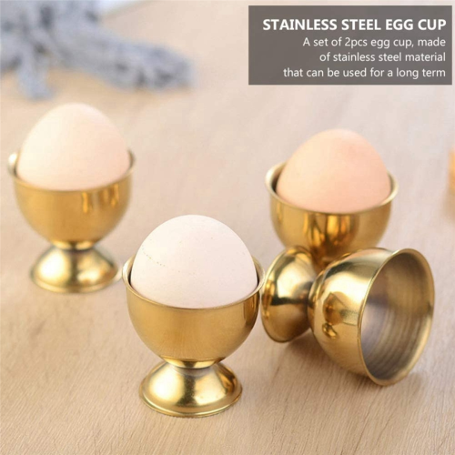 Egg Cups Set Stainless Steel Soft Tray Tool Holders Kitchen, Gold 2