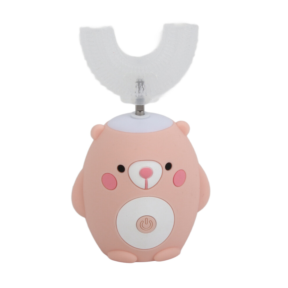 Pink U-Shaped Cartoon Bear Kids Electric Toothbrush With Silicone Bristles