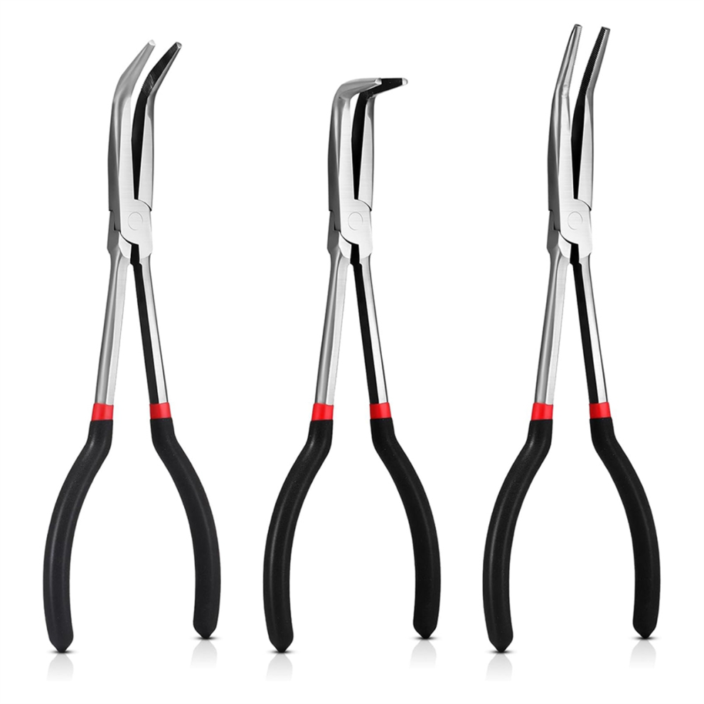 3Pcs 11 Inch Needle Nose Pliers Set 25 Bent Nose Pliers