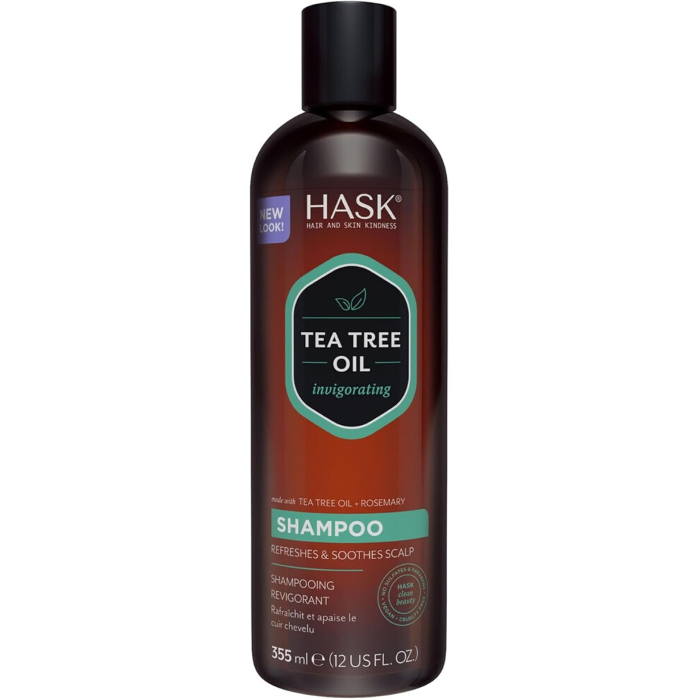 Hask Tea Tree Oil & Rosemary Shampoo|Gently purifies scalp while stimulating circulation  - 355ml