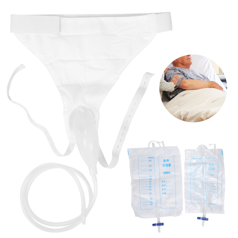 Elderly Silicone Urine Collector Men 1000ML & 2000ML, Wearable Medical Drainage Bag