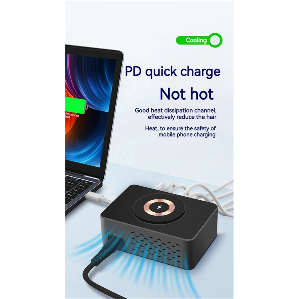 140W 8 Port Usb Charger With 15W Magnetic Wireless Charging Eu Plug 4713629194321