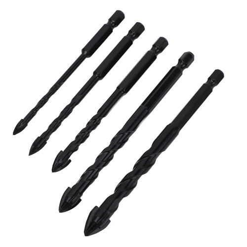5PCS Masonry Drill Bits Set 1/4" Hex Cemented Carbide | Sizes 5mm-12mm