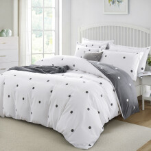 (Single Quilt Cover, Grey & White Dotted) Printed Duvet Cover Set with Pillowcases - Soft Microfibre Bedding Quilt Cover - Single, Double, King