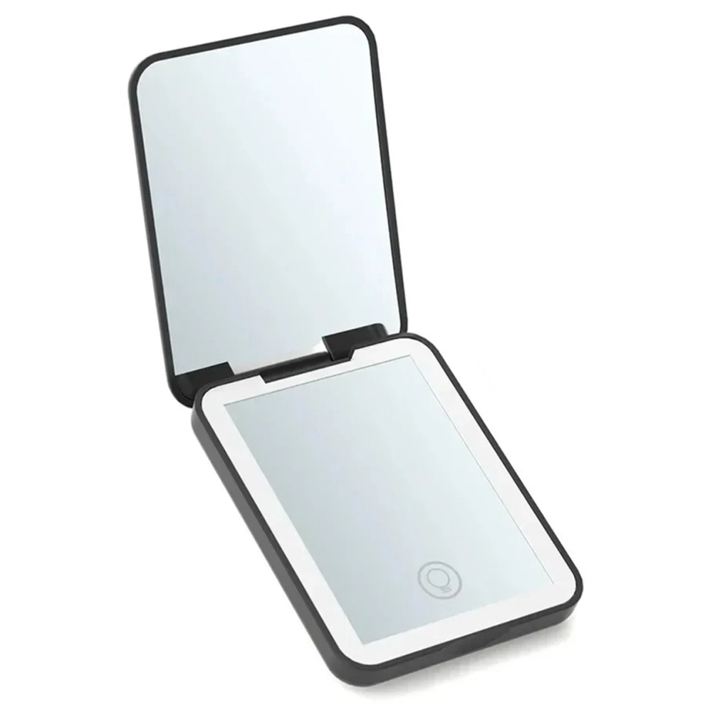 Compact Mini Vanity Folding Cosmetic Mirror with Lights Black