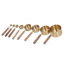 8 pièces de tasses et cuillères doseuses en acier inoxydable à poignée en bois, 250 ml