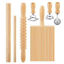 Gnocchi Board Set for Easy Pasta Making - Wooden Gnocchi and Ravioli Textured Stamp Set with Metal Details