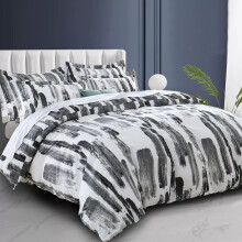 (Single Quilt Cover, Grey Stripe) Printed Duvet Cover Set with Pillowcases - Soft Microfibre Bedding Quilt Cover - Single, Double, King