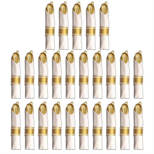 25 Pre Rolled Gold Plastic Silverware - Silverware Set