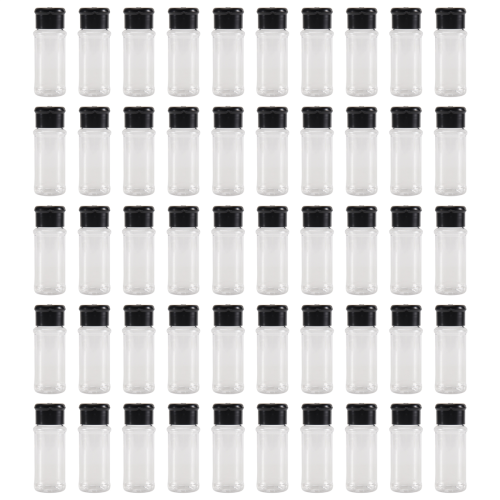 50Pcs Plastic Spice Jars with Shaker Lids Spice Containers Black