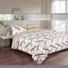 (King Quilt Cover, Ochre Stripe) Printed Duvet Cover Set with Pillowcases - Soft Microfibre Bedding Quilt Cover - Single, Double, King