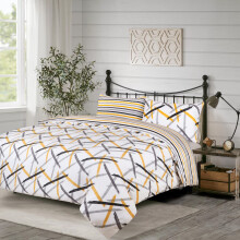 (Super King Quilt Cover, Ochre Stripe) Printed Duvet Cover Set with Pillowcases - Soft Microfibre Bedding Quilt Cover - Single, Double, King