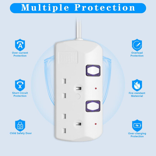 2 plug extension lead with Individual Switches, 1.5M Extension Cable 2