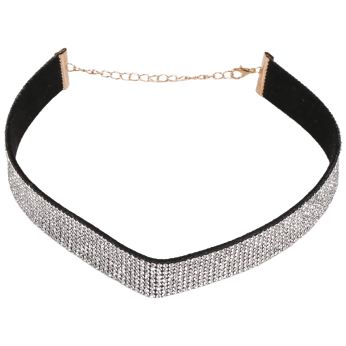 Collana da donna in pelle scamosciata con strass argento