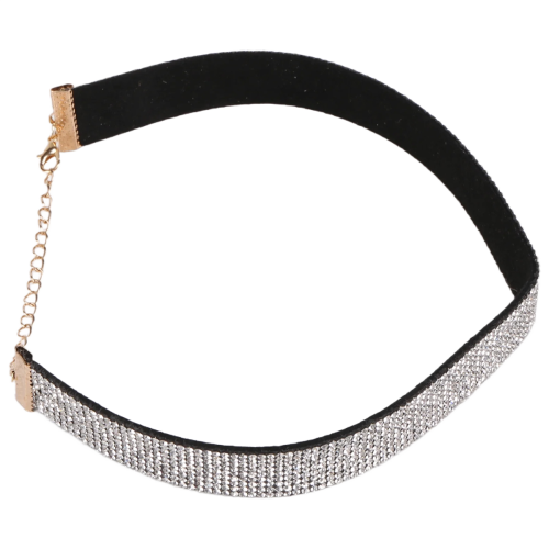 Collana da donna in pelle scamosciata con strass argento 1