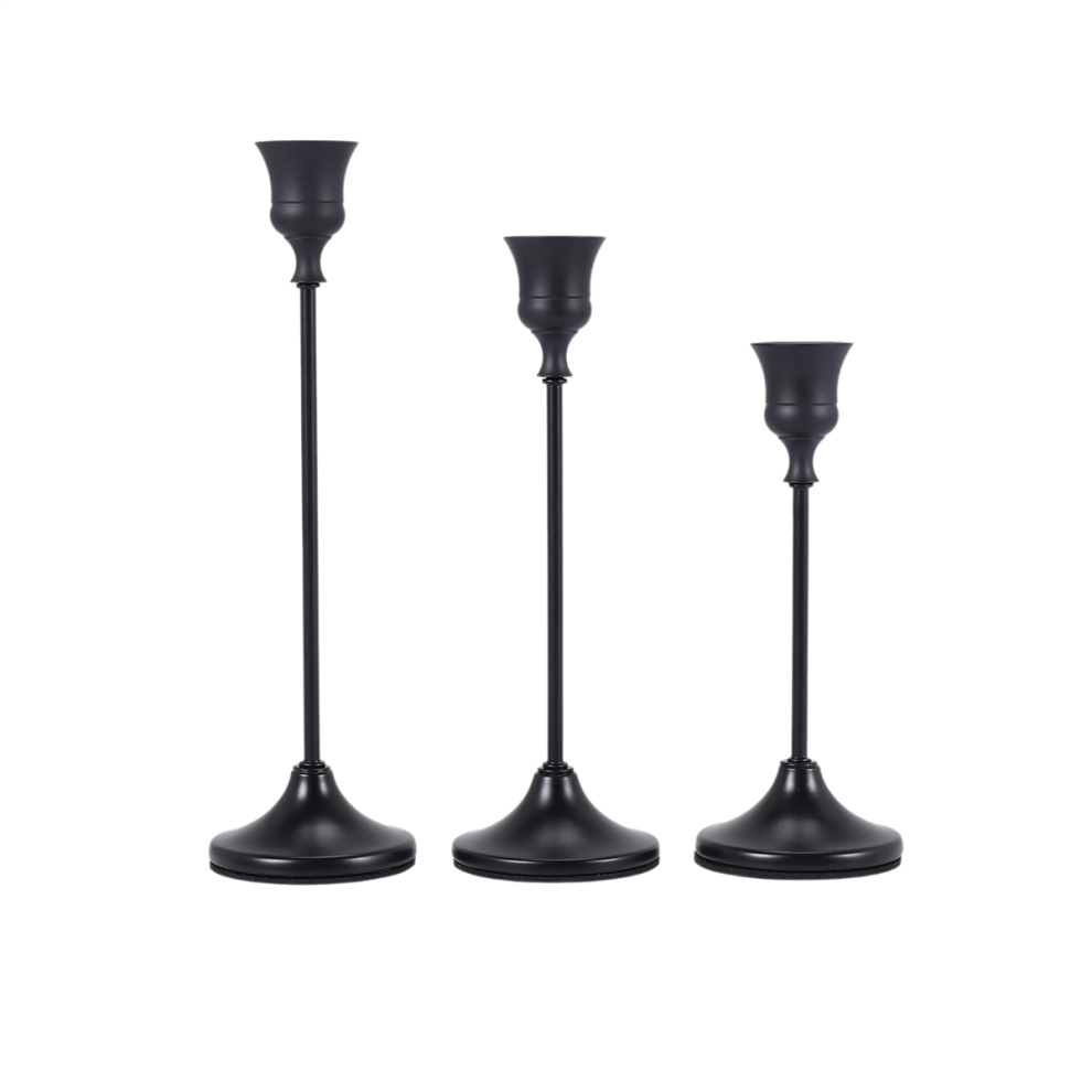 Juego De 3 Candelabros Negros Para Decorar La Mesa Del Comedor Y La Chimenea.-image