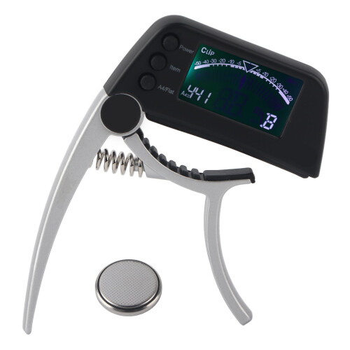 Capotasto e accordatore per chitarra 2-in-1, compatto, argento, 240mAh 1