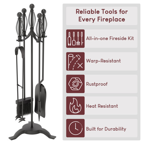 Darton 5pc Fireplace Companion Tool Set - Black 2