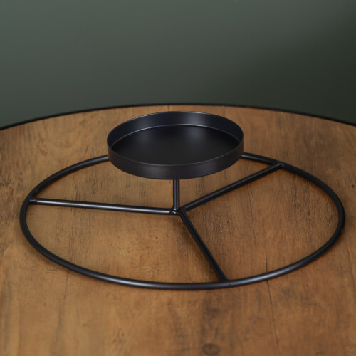 Premier 25cm Black Round Metal Pillar Candle Ring Holder