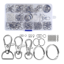 Kit de llavero de 265 piezas de metal plateado con ganchos y llaveros