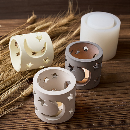 Round Candlestick Silicone Mold DIY Star Moon Tealight Candle Holder 2