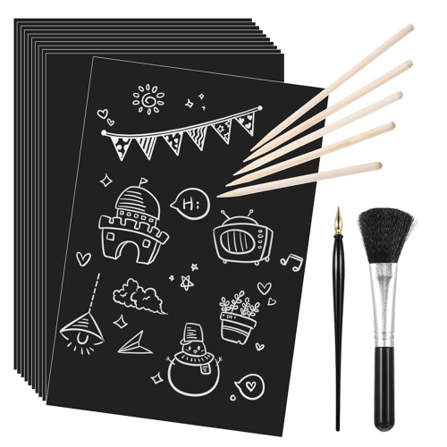 Conjunto de arte em papel para rascunho ScratchArt para crianças, 50 folhas, 4,9 x 7,3 polegadas