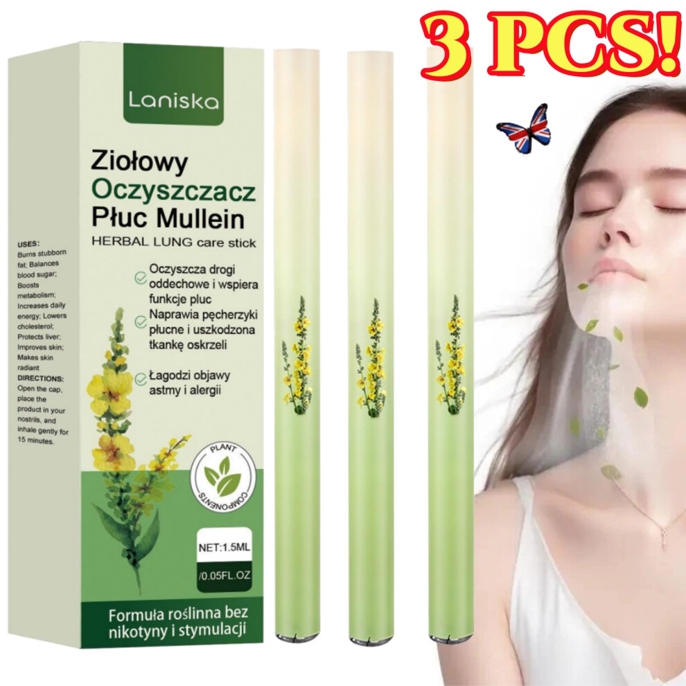 3X Herbal Diffuser Pen with Extracts Mullein Thyme Mint for Lung-Health & Fresh Air